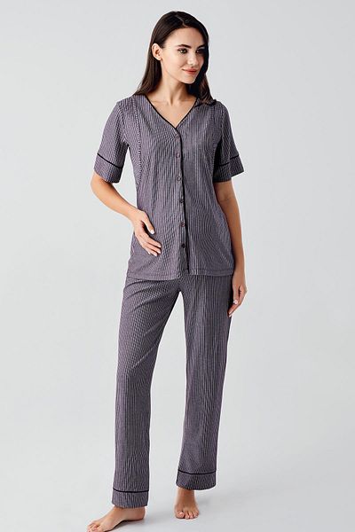 Artış Buttoned Short Sleeve Flexible Viscose Maternity Dressing Gown Pajamas Set 14306