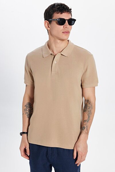 Tudors Men's Slim Fit Slim Fit 100% Cotton Beige Polo Neck T-Shirt