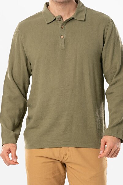 Eliş Şile Bezi Μακρυμάνικο Foça Violet Ανδρικό καλοκαιρινό μπλουζάκι Khaki Hk