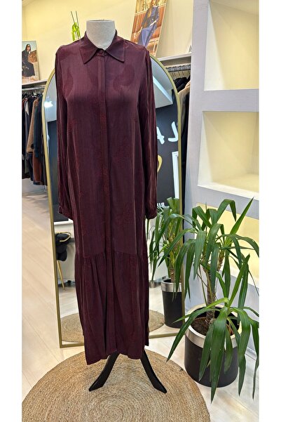 Nuss Cupra Silk Dress Belt Detailed 2044 Burgundy