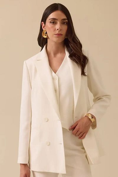 SEÇİL Women's Ecru Double Breasted Collar Buttoned Lined Jacket