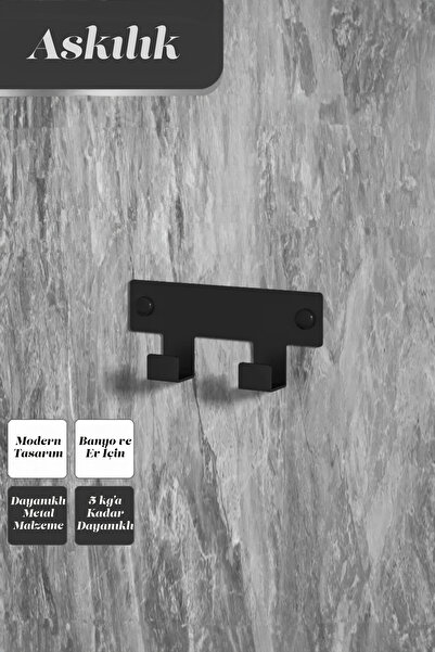 3art Metal Demir Banyo Askısı - Duvara Monte Havlu ve Elbise Askısı 2 Kancalı