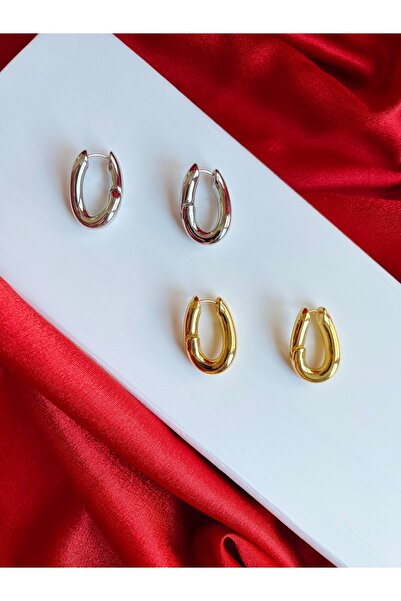 Butik Oval Silver Klipsli Çelik Küpe