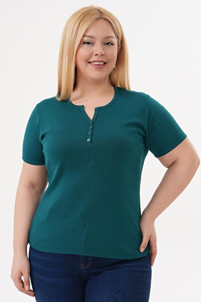 Siyezen Μπλούζα μεγάλου μεγέθους με λεπτομέρεια από βαμβάκι και λύκρα, κοντομ...