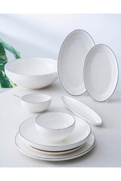 ACAR Senna Silver 45 Parça 6 Kişilik Porselen Yemek Takımı 7306