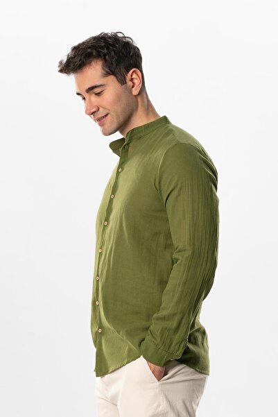 Eliş Şile Bezi Long Sleeve Poplin Aegean Men's Summer Shirt Khaki Hk