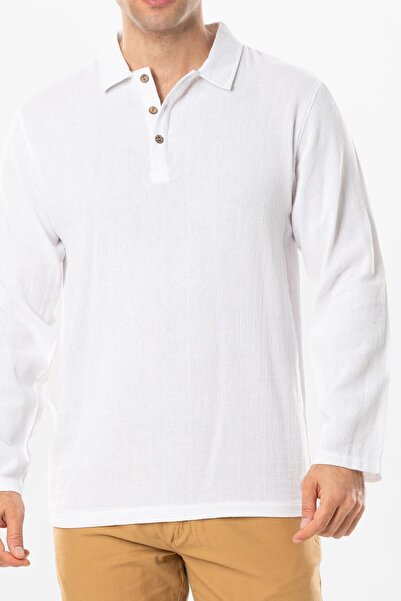 Eliş Şile Bezi Μακρυμάνικο Foça Violet Ανδρικό καλοκαιρινό μπλουζάκι Λευκό Byz