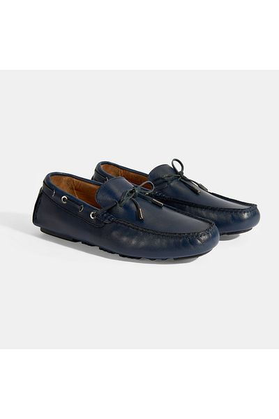 Desa Men's Navy Blue Lace-Up Slip-On Leather Loafer