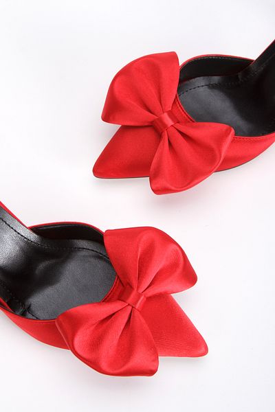 AYDOĞDU by ünal Bow Satin Heeled Shoes - 4073