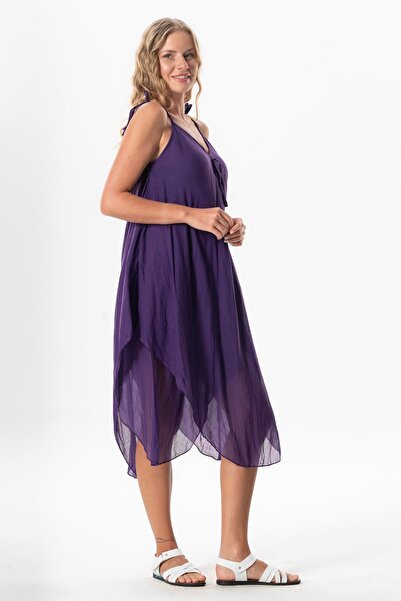 Eliş Şile Bezi Strappy Voile Aphrodite Midi Length Summer Dress Purple Purple