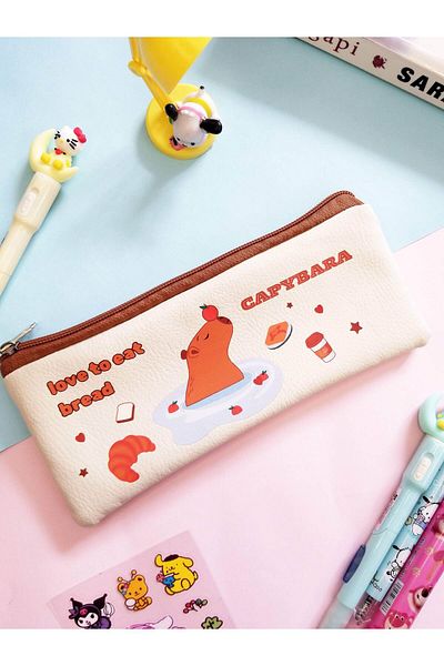 Sabrina Koza Capybara Capibara Capibara لطيف الحيوان الحلو الجلود الاصطناعية حقيبة ماكياج حامل قلم مقلمة