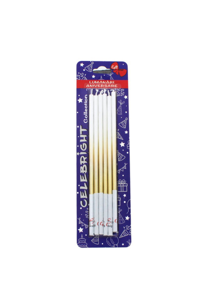 BM GİFT DESİGN Set 6 lumânări pentru tort, Royal, alb auriu, Celebright, 14.5cm