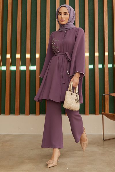 VAVİNOR Luna Stone Embroidered Set - Lilac