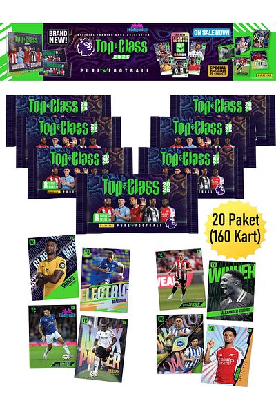 hediyecik Panini Top Class Premier League 2025 Footballer Cards 20 Pack (160 Cards)