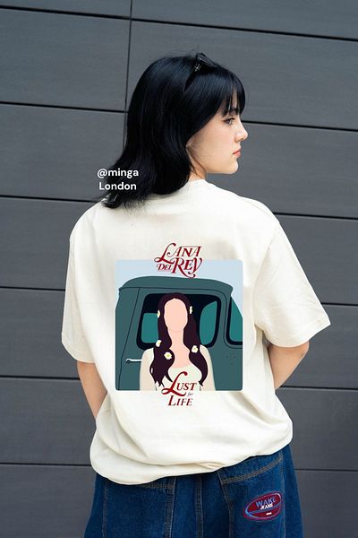 Minga London Μπεζ μπλουζάκι Lana Del Rey No Face To Μπροστά/Πίσω με στάμπα Oversize Unisex -Mingalondon