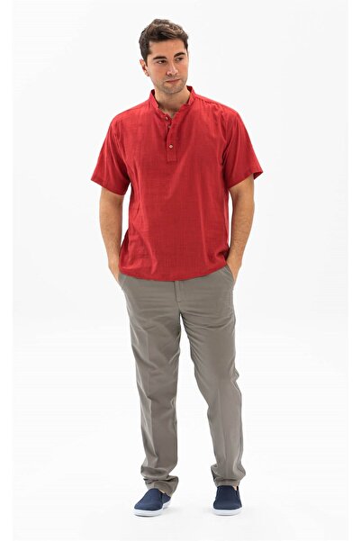 Eliş Şile Bezi Short Sleeve Şile Cloth Bodrum Men's T-shirt Red 3051