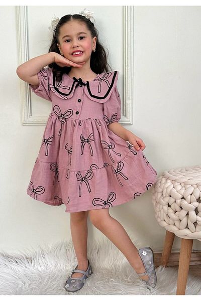 LİLLYPİCCA Rochie din țesătură de muselină cu guler pentru bebeluși cu model cu fundă