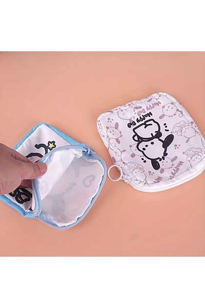TATA CRAFT Pânză cu figurină de câine Pacha albastru cu fermoar pentru produse cosmetice, accesoriu digital, geantă de organizare a materialelor de igienă