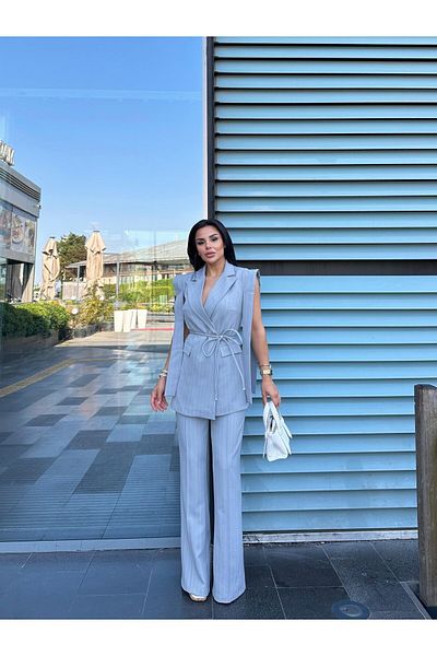 buqre's moda Tie-Up Double Belted Blazer Vest Pants Suit