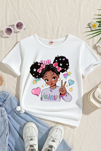 MYADA Tricou pentru fete premium cu imprimeu Happy Girl Trend 23569