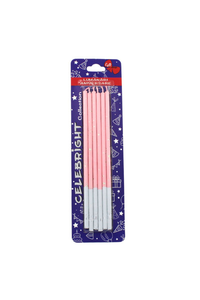BM GİFT DESİGN Set 6 lumânări pentru tort, Venus, roz, Celebright, 14.5cm