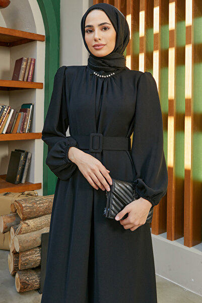 VAVİNOR Etek Ucu Pileli Elbise - Siyah