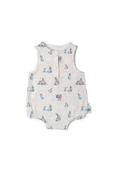 DEUX LAPINS 100% Cotton Muslin Baby Boy Sleeveless Jumpsuit - Bebe Lapin