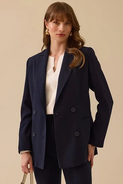 SEÇİL Women's Double Breasted Collar Buttoned Lined Jacket - Navy Blue