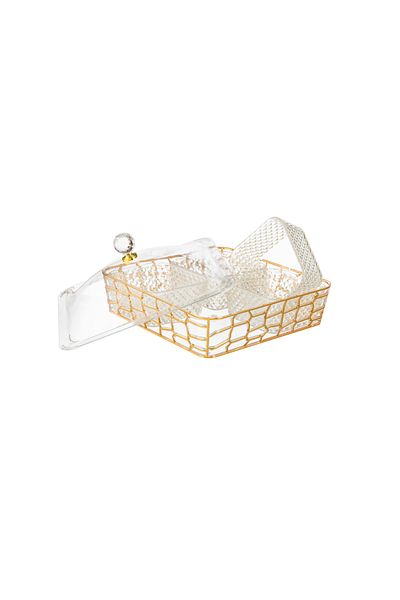 Dania Square acrylic serving plate with a golden lid, size 27*27 cm