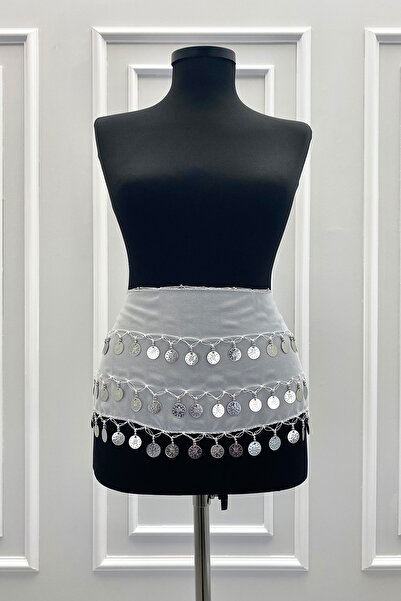 ZEYMERADE حزام شاكيرا للرقص الشرقي باللون الأبيض والفضي مع أجراس ترتر وحناء ل...