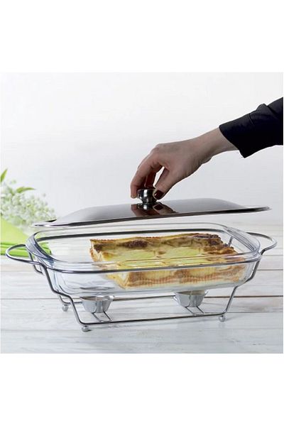 Ambition Vas termorezistent cu incalzitor 3.6L, suport si capac argintiu, chafing dish, Helios
