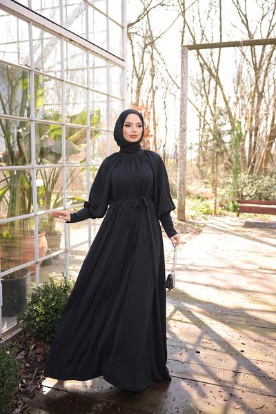 Nissra Ankanoor Black Raglan Sleeve Gathered Dress Anka 255072