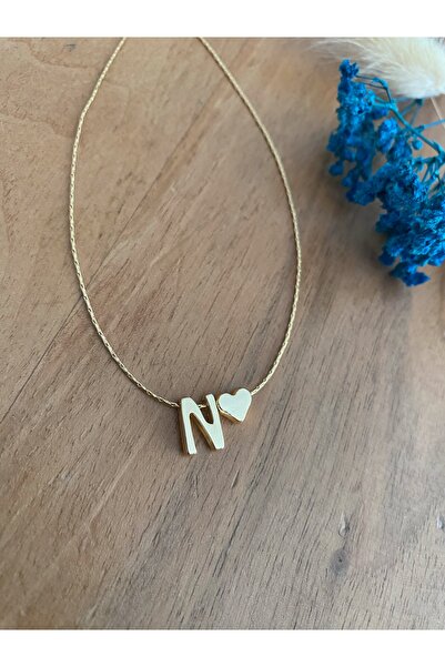 gabies قلادة على شكل حرف N مع قلادة على شكل قلب واسم الأول وتصميم رفيع وقلادة...