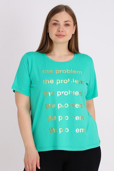 İntensive Women's Crew Neck Green Short Sleeve Printed Plus Size T-Shirt