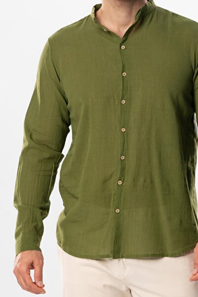 Eliş Şile Bezi Long Sleeve Poplin Aegean Men's Summer Shirt Khaki Hk