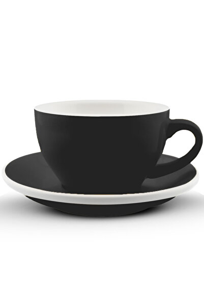 MIBRU Coffee ceramic cup with plate 250ml Matt Black For lattes drip coffee and tea