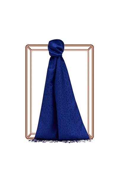 ipekevi Șal de mătase cu model jacquard leopard 5784-albastru Saks