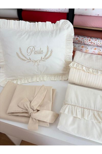 GAYE EV TEKSTİLİ 100% Cotton Pique Duvet Cover Set Single Name Embroidered