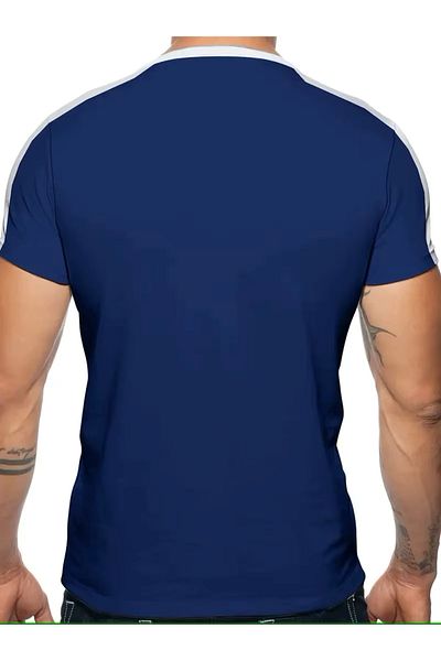 LEONE KOLEKSİYON Ανδρικό μπλουζάκι Navy Blue BRASIL με στάμπα Oversize 100% βαμβακερό ριγέ ώμου