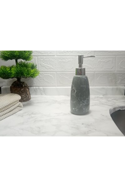 Genel Markalar MERMER DESENLİ GRİ SIVI SABUNLUK 8X8X17CM 300ML BANYO SETİ