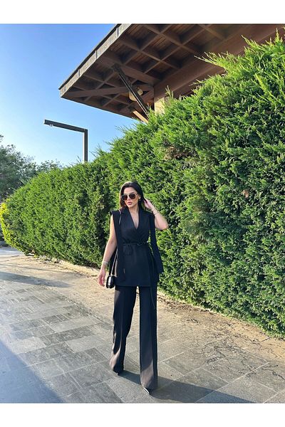 buqre's moda Tie-Up Double Belted Blazer Vest Pants Suit