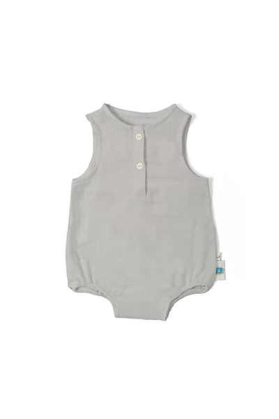 DEUX LAPINS 100% Cotton Muslin Baby Boy Sleeveless Jumpsuit - Cotton Gray
