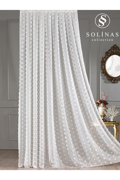 Solinas Collection Ecru 1 X 3 Close Pleat Tulle Curtain with Linen Pompom