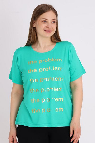İntensive Women's Crew Neck Green Short Sleeve Printed Plus Size T-Shirt