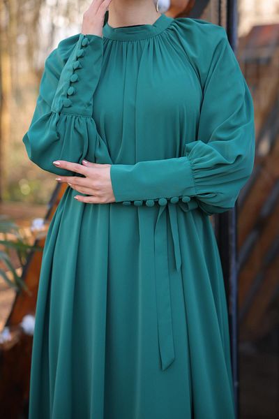 Nissra Ankanoor Emerald Green Raglan Sleeve Shirred Dress Anka 255072