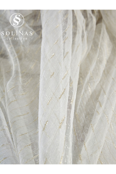 Solinas Collection Şantuklu Krem – Gold Simli 1 x 3 Sık Pile Tül Perde