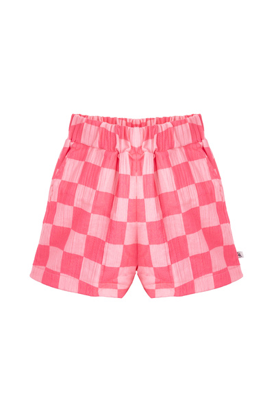 Milk & Muffin Pembe ve Beyaz Kareli Müslin Şort