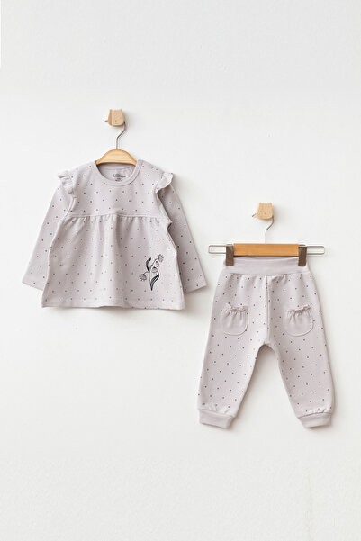 Aziz Bebe Flower Patterned Sweatshirt Trousers 2-Piece Bottom Top Baby Set 3 Months-36 Months
