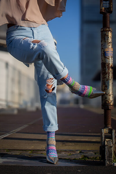 Bambuleyyo Çorap Kadın Merinos Yün Çorap Karışık Renk, Çok Yüksek Kalite (%75 Yün), Tekli Paket, Özel Seri