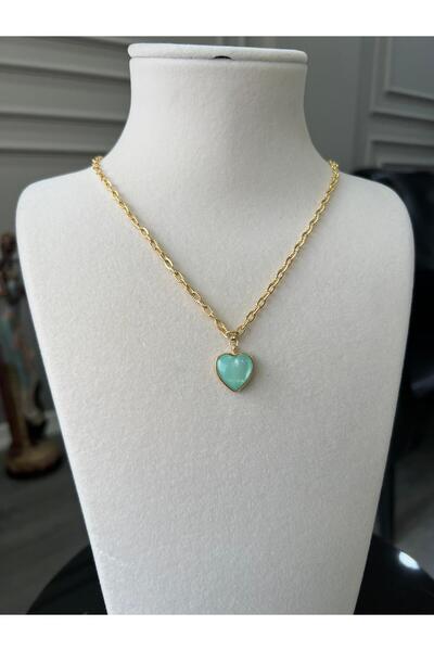 Store Altın Kaplama Zincir Yeşil Kalp Kolye